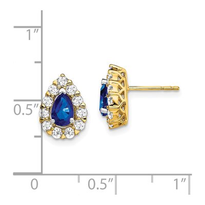 14K Yellow Gold 3/4 ct tw Sapphire & Diamond Pear Halo Stud Earrings – view 4