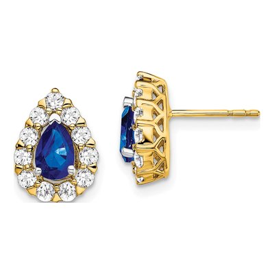 14K Yellow Gold 3/4 ct tw Sapphire & Diamond Pear Halo Stud Earrings