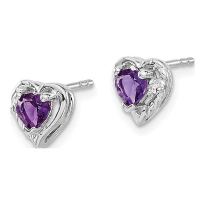 14K White Gold 4mm Amethyst & Diamond Heart Stud Earrings – view 2