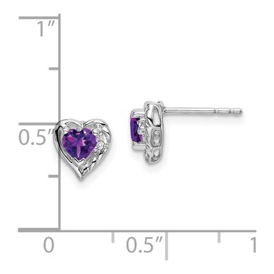 14K White Gold 4mm Amethyst & Diamond Heart Stud Earrings – view 4