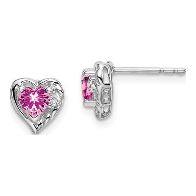14K White Gold 4mm Diamond Heart Stud Earrings
