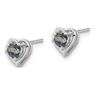 14K White Gold 4mm Mystic Fire Topaz & Diamond Heart Stud Earrings – view 2