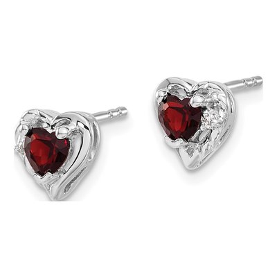 14K White Gold 4mm Garnet & Diamond Heart Stud Earrings – view 2
