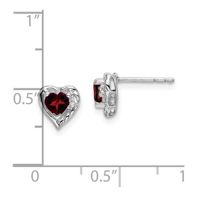 14K White Gold 4mm Garnet & Diamond Heart Stud Earrings – view 4
