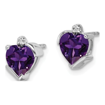 14K White Gold 6mm Amethyst & Diamond Heart Stud Earrings – view 2