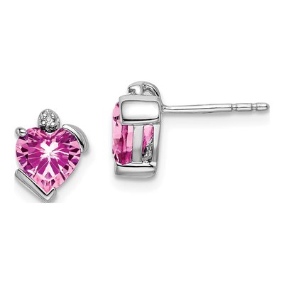 14K White Gold 1mm Round Diamond Heart Stud Earrings