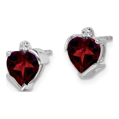 14K White Gold 6mm Garnet & Diamond Heart Stud Earrings – view 2