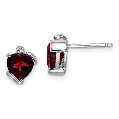 14K White Gold 6mm Garnet & Diamond Heart Stud Earrings