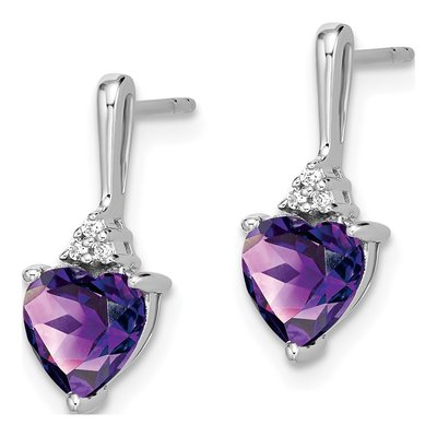 10K White Gold Amethyst & Diamond Heart Dangle Earrings – view 2