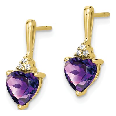 10K Yellow Gold Amethyst & Diamond Heart Dangle Earrings – view 2