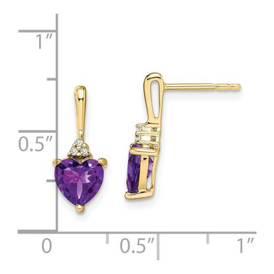 10K Yellow Gold Amethyst & Diamond Heart Dangle Earrings – view 4