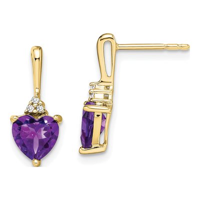 10K Yellow Gold Amethyst & Diamond Heart Dangle Earrings