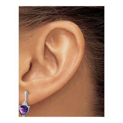 14K White Gold Amethyst & Diamond Heart Dangle Earrings – view 3