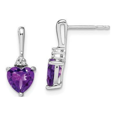 14K White Gold Amethyst & Diamond Heart Dangle Earrings