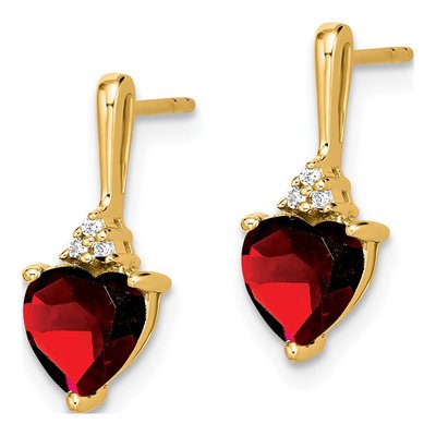 10K Yellow Gold Garnet & Diamond Heart Dangle Earrings – view 3