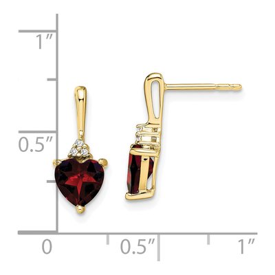 10K Yellow Gold Garnet & Diamond Heart Dangle Earrings – view 5