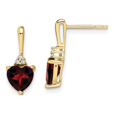 10K Yellow Gold Garnet & Diamond Heart Dangle Earrings