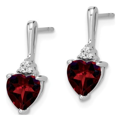 14K White Gold Garnet & Diamond Heart Dangle Earrings – view 2