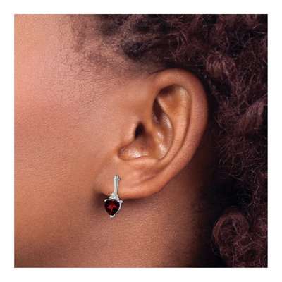 14K White Gold Garnet & Diamond Heart Dangle Earrings – view 3