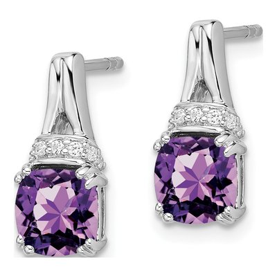 14K White Gold 1/15 ct tw Amethyst & Diamond Cushion Dangle Earrings – view 2