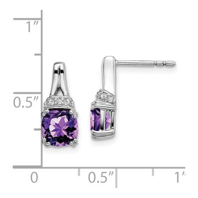 14K White Gold 1/15 ct tw Amethyst & Diamond Cushion Dangle Earrings – view 4