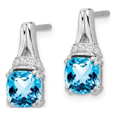 10K White Gold 1/15 ct tw Swiss Blue Topaz & Diamond Cushion Dangle Earrings – view 2