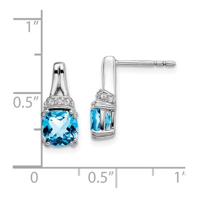 10K White Gold 1/15 ct tw Swiss Blue Topaz & Diamond Cushion Dangle Earrings – view 4