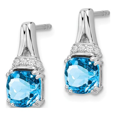 14K White Gold 1/15 ct tw Swiss Blue Topaz & Diamond Cushion Dangle Earrings – view 2