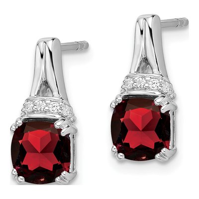 10K White Gold 1/15 ct tw Garnet & Diamond Cushion Dangle Earrings – view 2