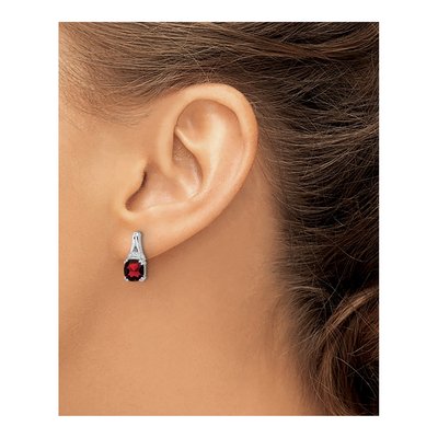 10K White Gold 1/15 ct tw Garnet & Diamond Cushion Dangle Earrings – view 3
