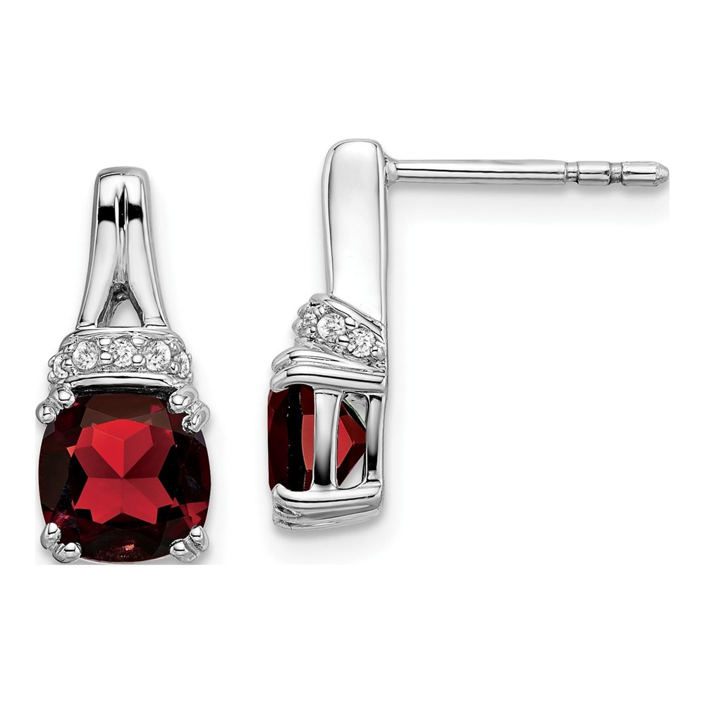10K White Gold Cushion Garnet & Diamond Earrings