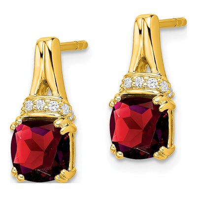 10K Yellow Gold 1/15 ct tw Garnet & Diamond Cushion Dangle Earrings – view 2