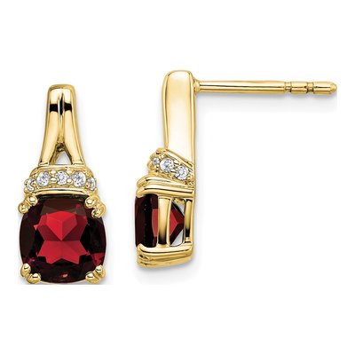 10K Yellow Gold 1/15 ct tw Garnet & Diamond Cushion Dangle Earrings