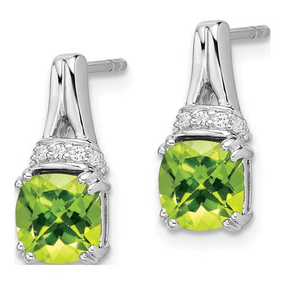 14K White Gold 1/15 ct tw Peridot & Diamond Cushion Dangle Earrings – view 2