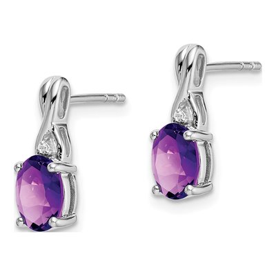 14K White Gold Amethyst & Diamond Oval Dangle Earrings – view 2