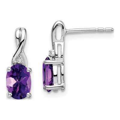 14K White Gold Amethyst & Diamond Oval Dangle Earrings
