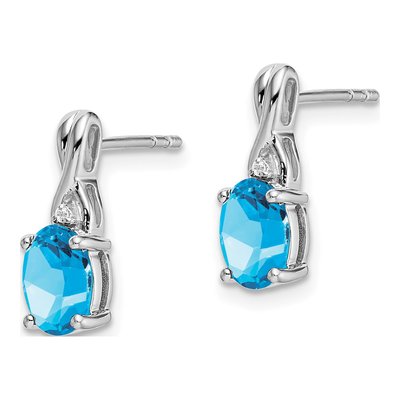 14K White Gold Swiss Blue Topaz & Diamond Oval Dangle Earrings – view 2