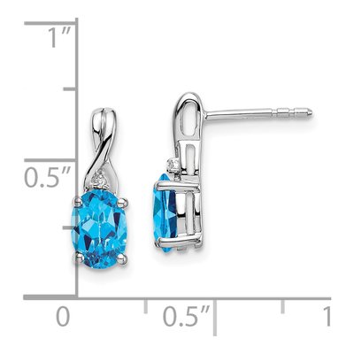 14K White Gold Swiss Blue Topaz & Diamond Oval Dangle Earrings – view 4