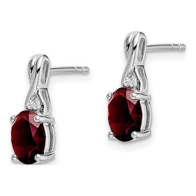 14K White Gold Garnet & Diamond Oval Dangle Earrings – view 2