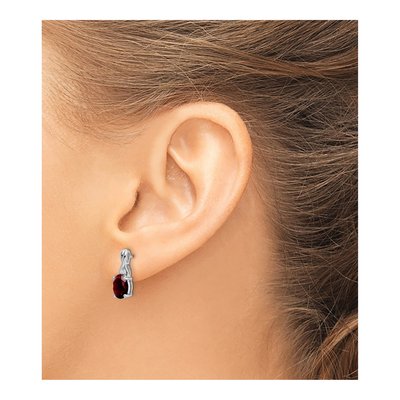14K White Gold Garnet & Diamond Oval Dangle Earrings – view 3