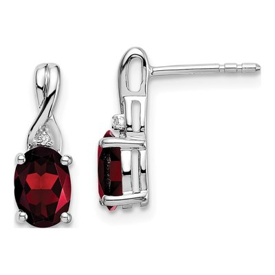 14K White Gold Garnet & Diamond Oval Dangle Earrings