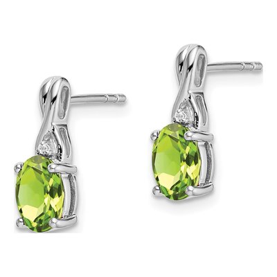 14K White Gold Peridot & Diamond Oval Dangle Earrings – view 2