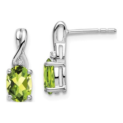 14K White Gold Peridot & Diamond Oval Dangle Earrings