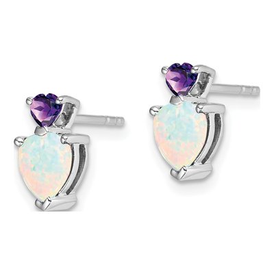 14K White Gold Lab-Created Opal & Amethyst Heart Dangle Earrings – view 2