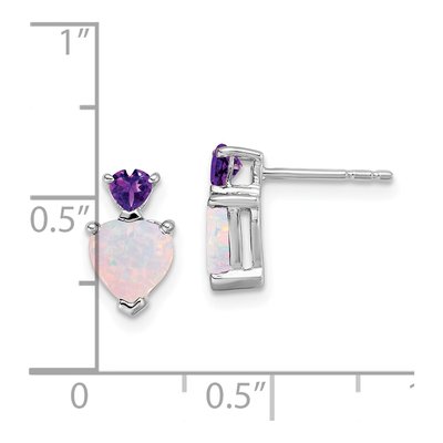 14K White Gold Lab-Created Opal & Amethyst Heart Dangle Earrings – view 4