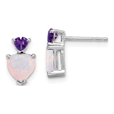 14K White Gold Lab-Created Opal & Amethyst Heart Dangle Earrings