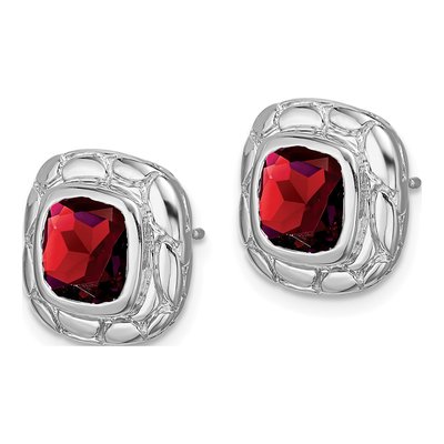 Sterling Silver 7mm Cushion Garnet Button Stud Earrings – view 3