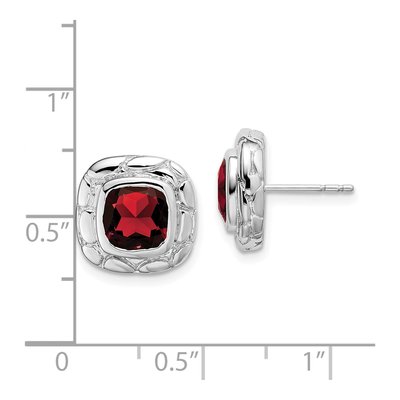 Sterling Silver 7mm Cushion Garnet Button Stud Earrings – view 5