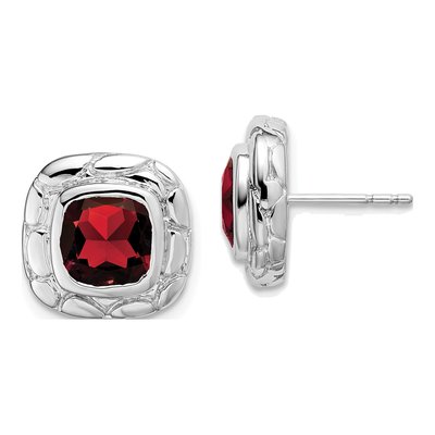 Sterling Silver 7mm Cushion Garnet Button Stud Earrings