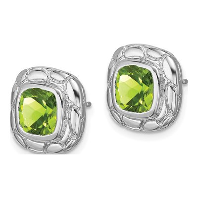 Sterling Silver 7mm Cushion Peridot Button Stud Earrings – view 3